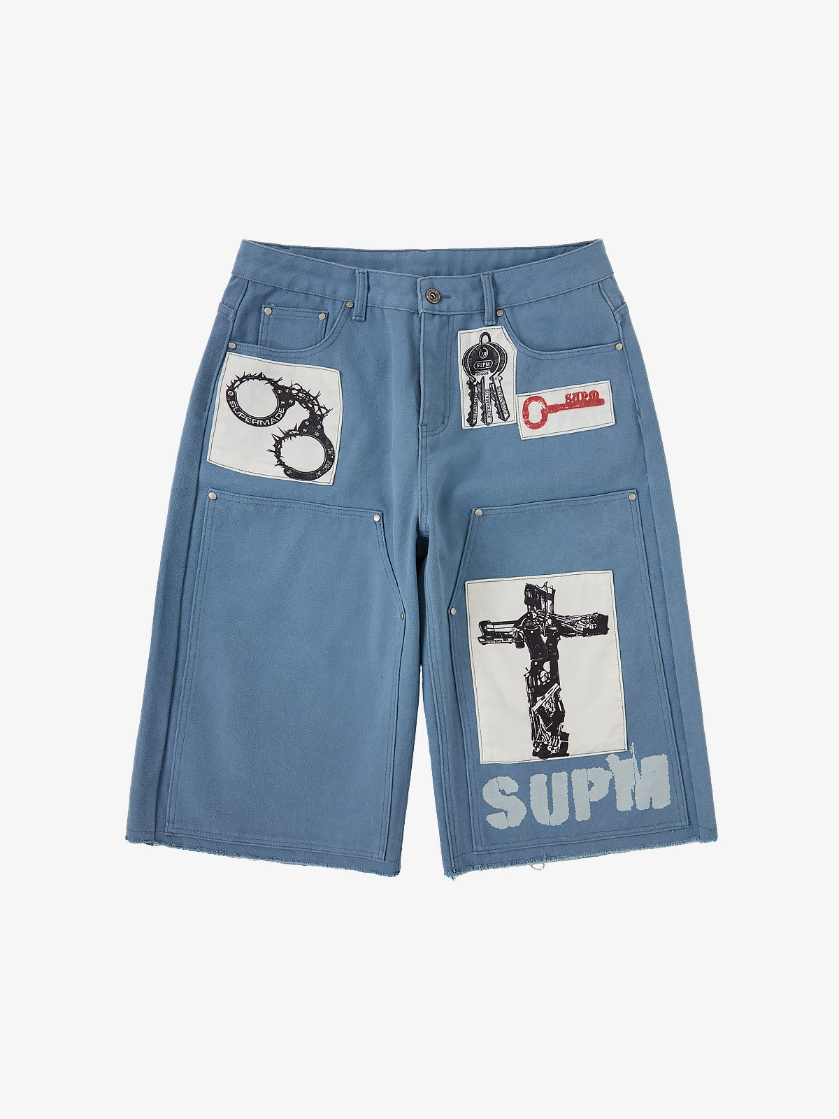 Supermade Multi-Element Appliqu¨¦ Patchwork Denim Suit?