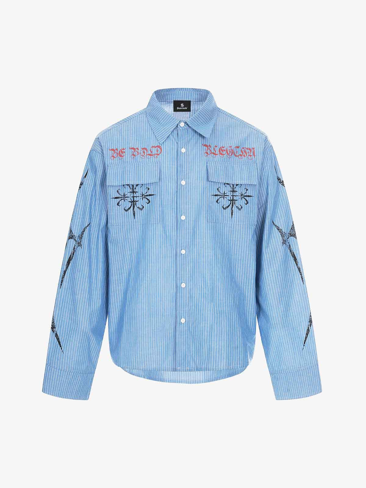 Gothic Embroidered Pinstripe Button-Up Shirt