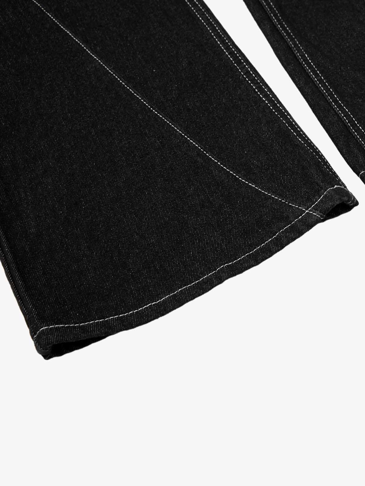 Vintage Plaid-Trim Tape-Belt Jeans 