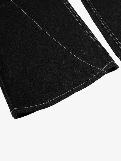 Vintage Plaid-Trim Tape-Belt Jeans 