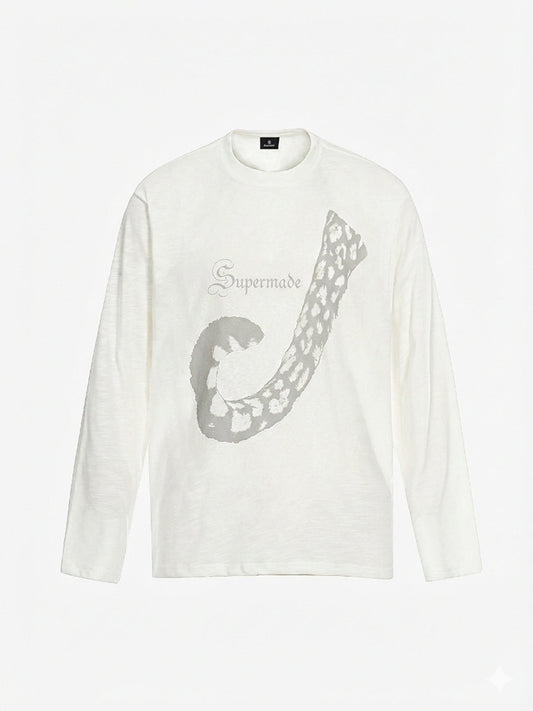 Abstract Leopard Tail Graphic Long Sleeve T-Shirt