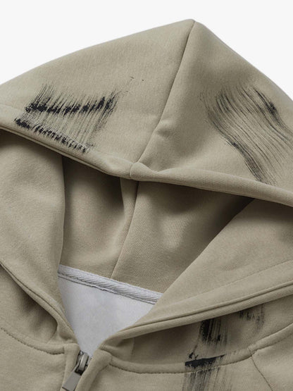 Retro Wasteland Star-Print Brush Ink Print Cardigan Hoodie 