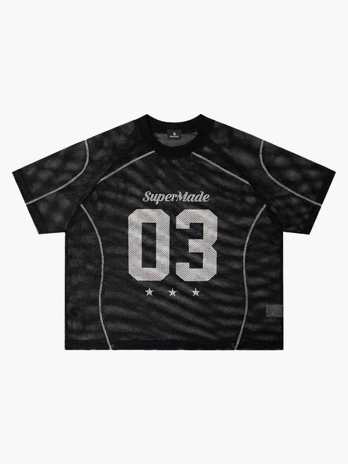 Mesh Jersey T-Shirt with Red Number 03 Print and Stitched Details?