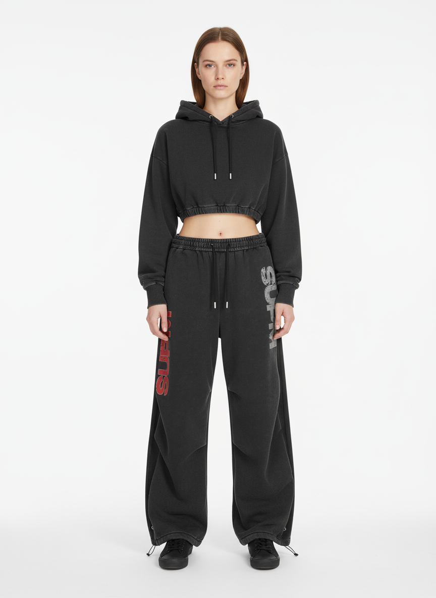 Street Washed Mottled Rivet Letter Print Baggy Sweatpants
