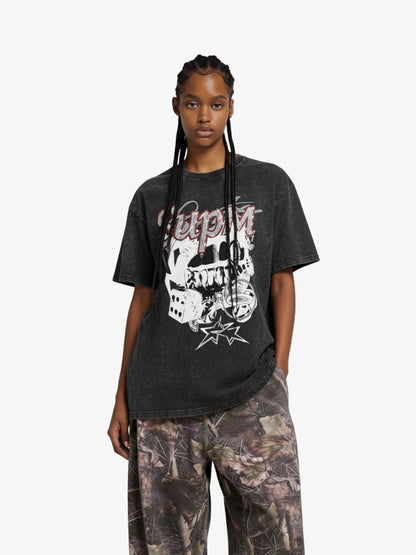 Washed Rhinestone Letter Graphic T-Shirt