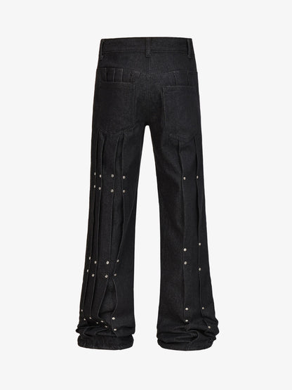 Studded Pleat Wide Leg Denim Jeans