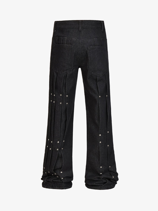 Studded Pleat Wide Leg Denim Jeans