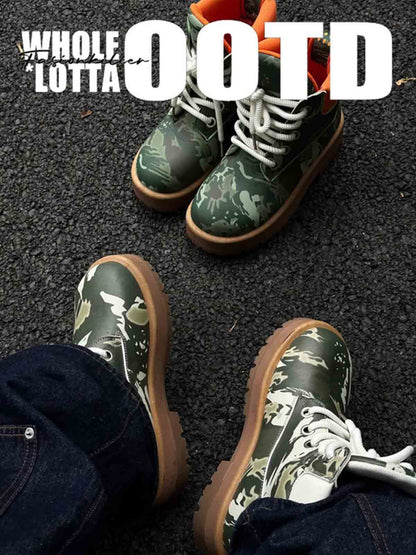 Camo Print Lace Up Chunky Ankle Boots