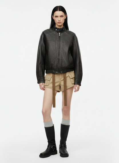 Retro Stand Collar PU Leather Bomber Jacket