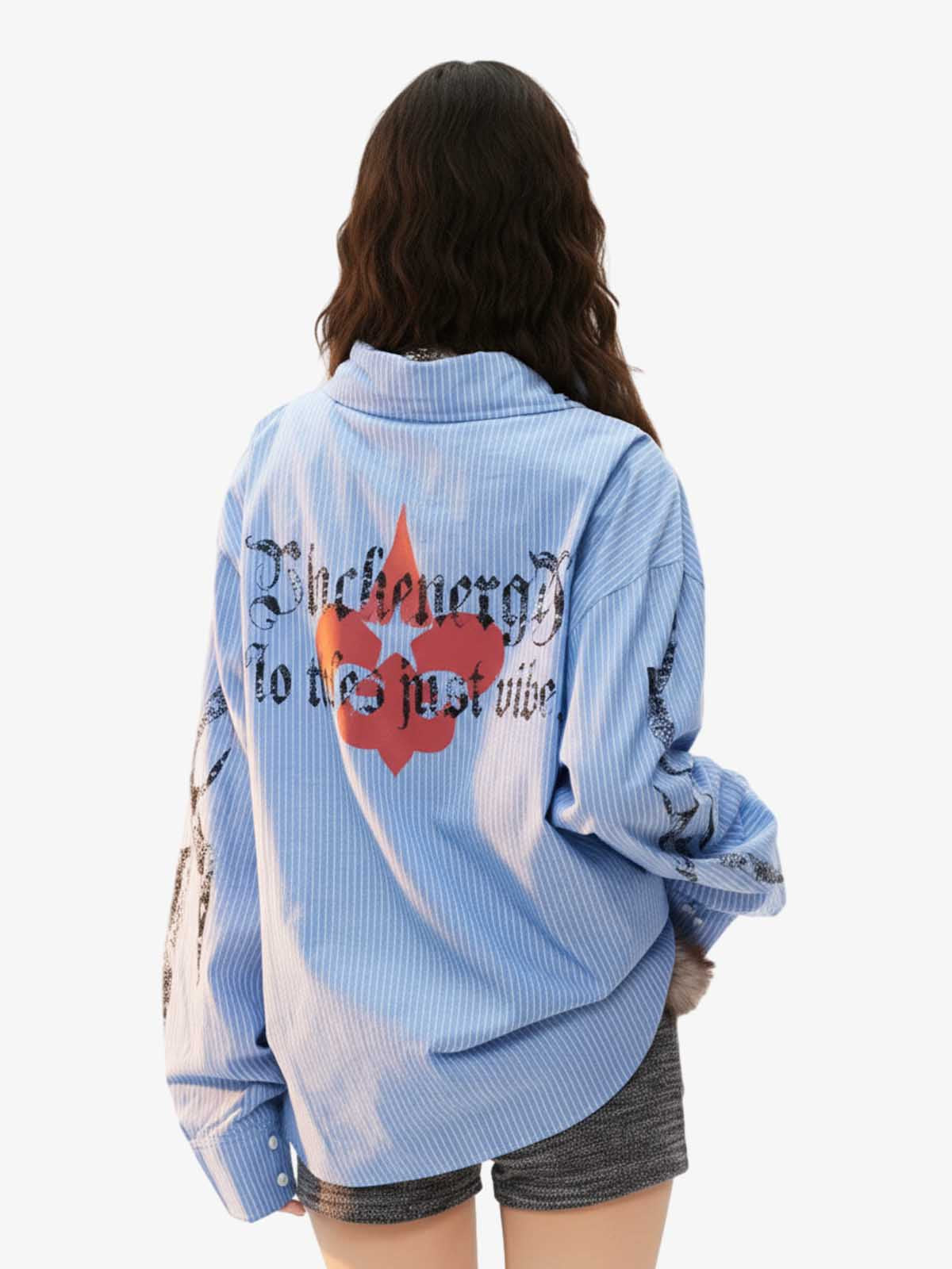 Gothic Embroidered Pinstripe Button-Up Shirt