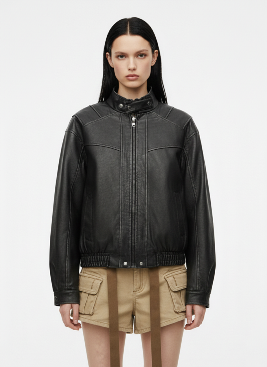 Retro Stand Collar PU Leather Bomber Jacket