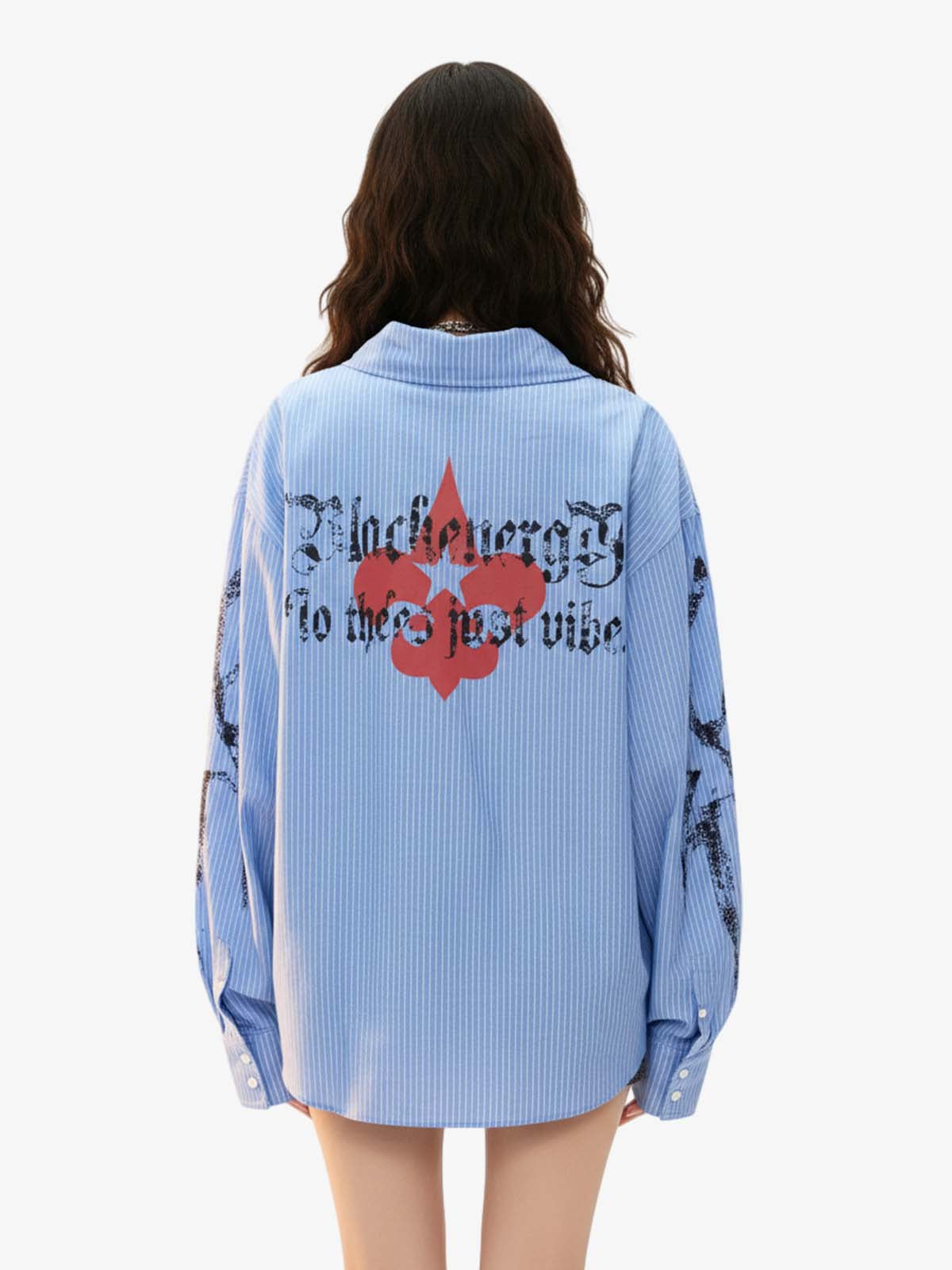 Gothic Embroidered Pinstripe Button-Up Shirt