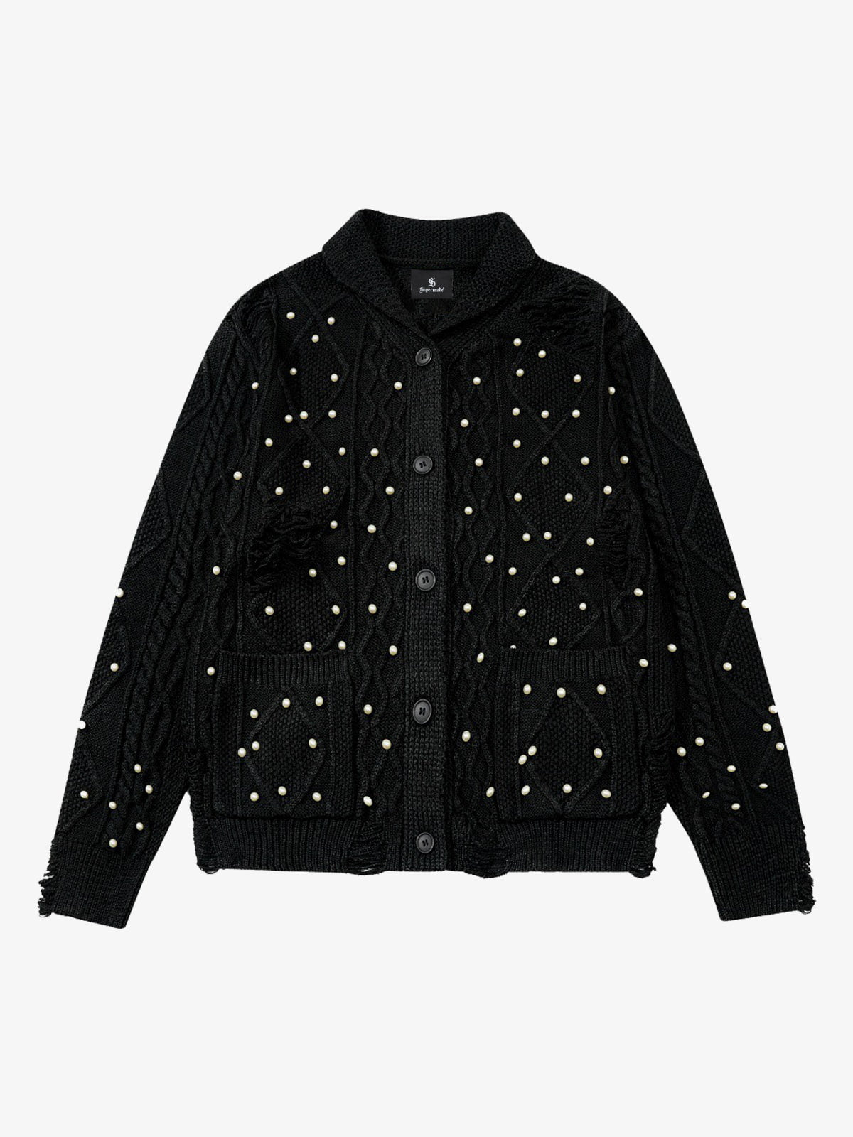 Retro Beaded Crochet Distressed Knit Cardigan 