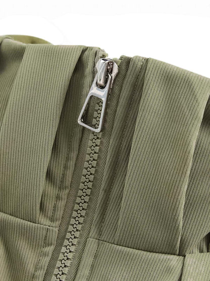 Vintage Oversized Pleated Stand Collar Jacket 