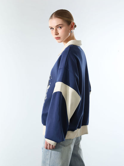 Original Racing Style Print Lapel Sweatshirt