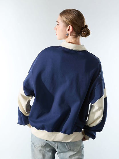 Original Racing Style Print Lapel Sweatshirt