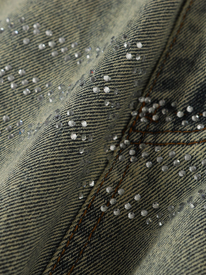 Wide-Leg Denim Trousers with Stylish Embellishments 