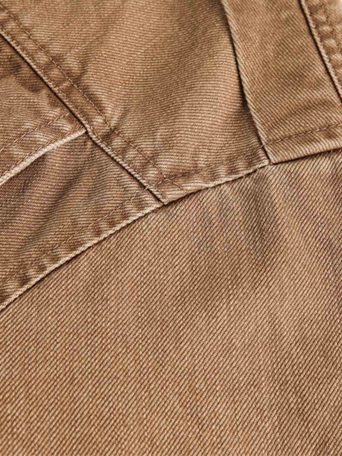 Leather Contrast Fold-Over Collar Multi Pocket Jacket