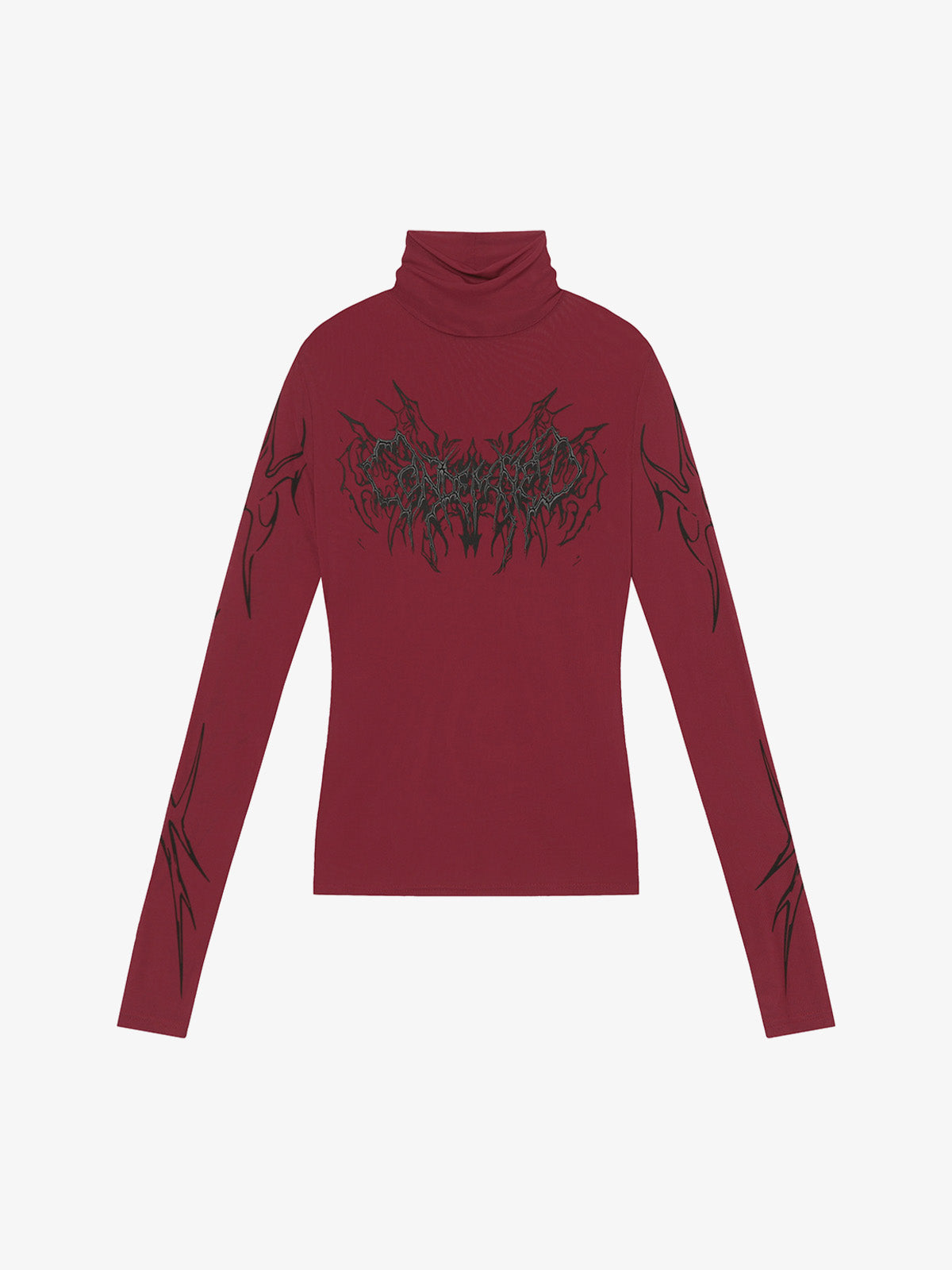 High-Neck Graphic Long Sleeve Top for Modern Streetwear Enthusiasts 