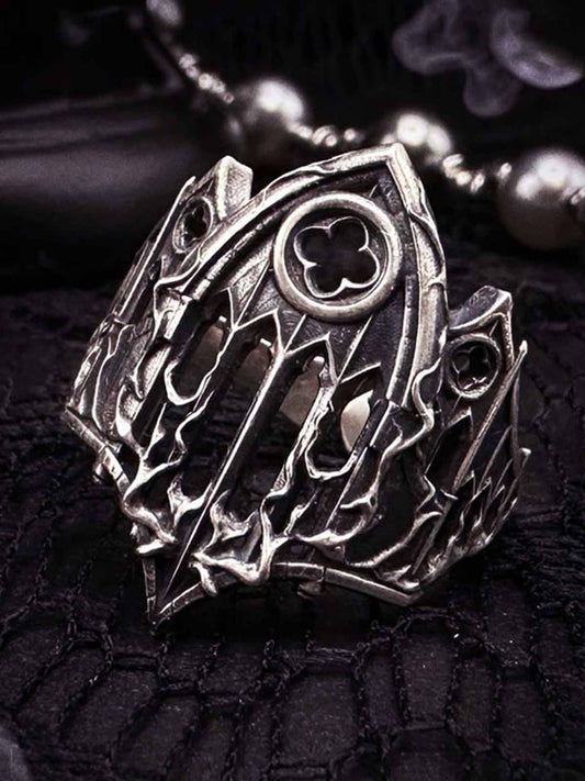 Stainless Steel Gothic Cathedral Ring with Intricate Church Window Design for Men and Women 