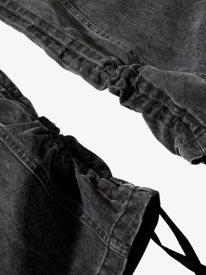 Cotton Twill Cargo Pants for Men Wide Leg Streetwear Style with Multiple Pockets and Drawstring Hem?