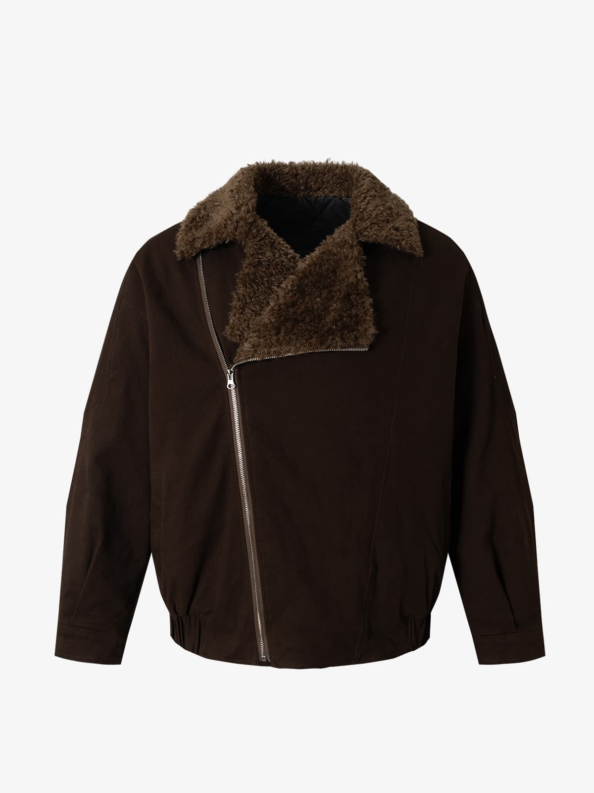 Thesupermade Oblique Zipper Design Lambswool Collar Quilted Jacket 