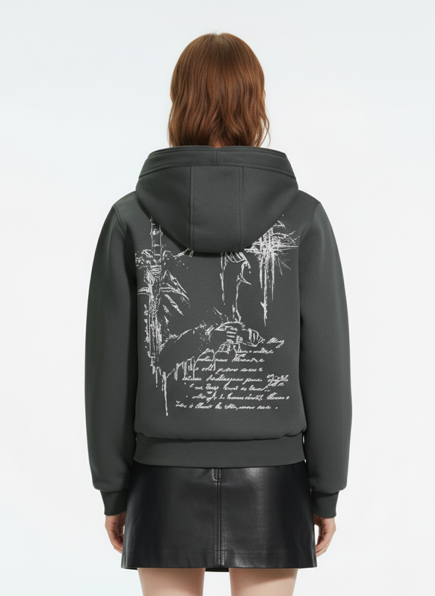 Gothic Graphic Print Zip Up Jacket