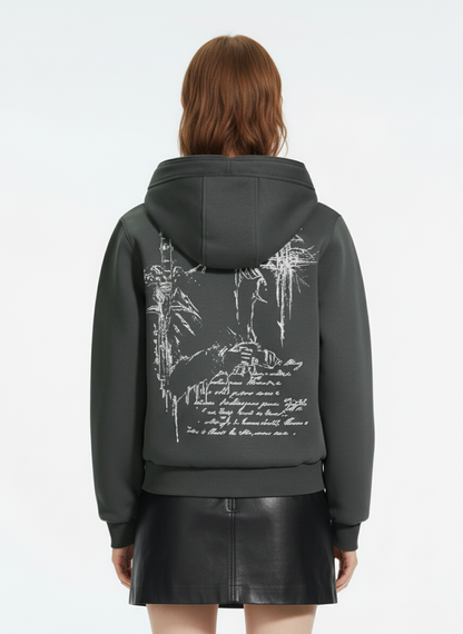 Gothic Graphic Print Zip Up Jacket