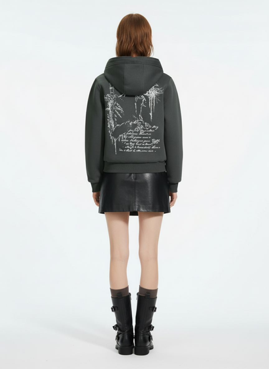 Gothic Graphic Print Zip Up Jacket