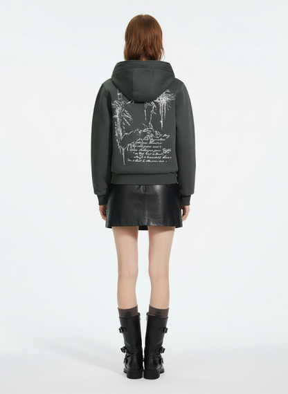 Gothic Graphic Print Zip Up Jacket