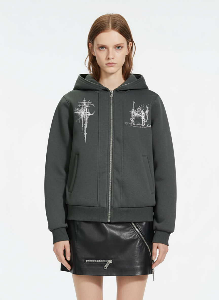 Gothic Graphic Print Zip Up Jacket