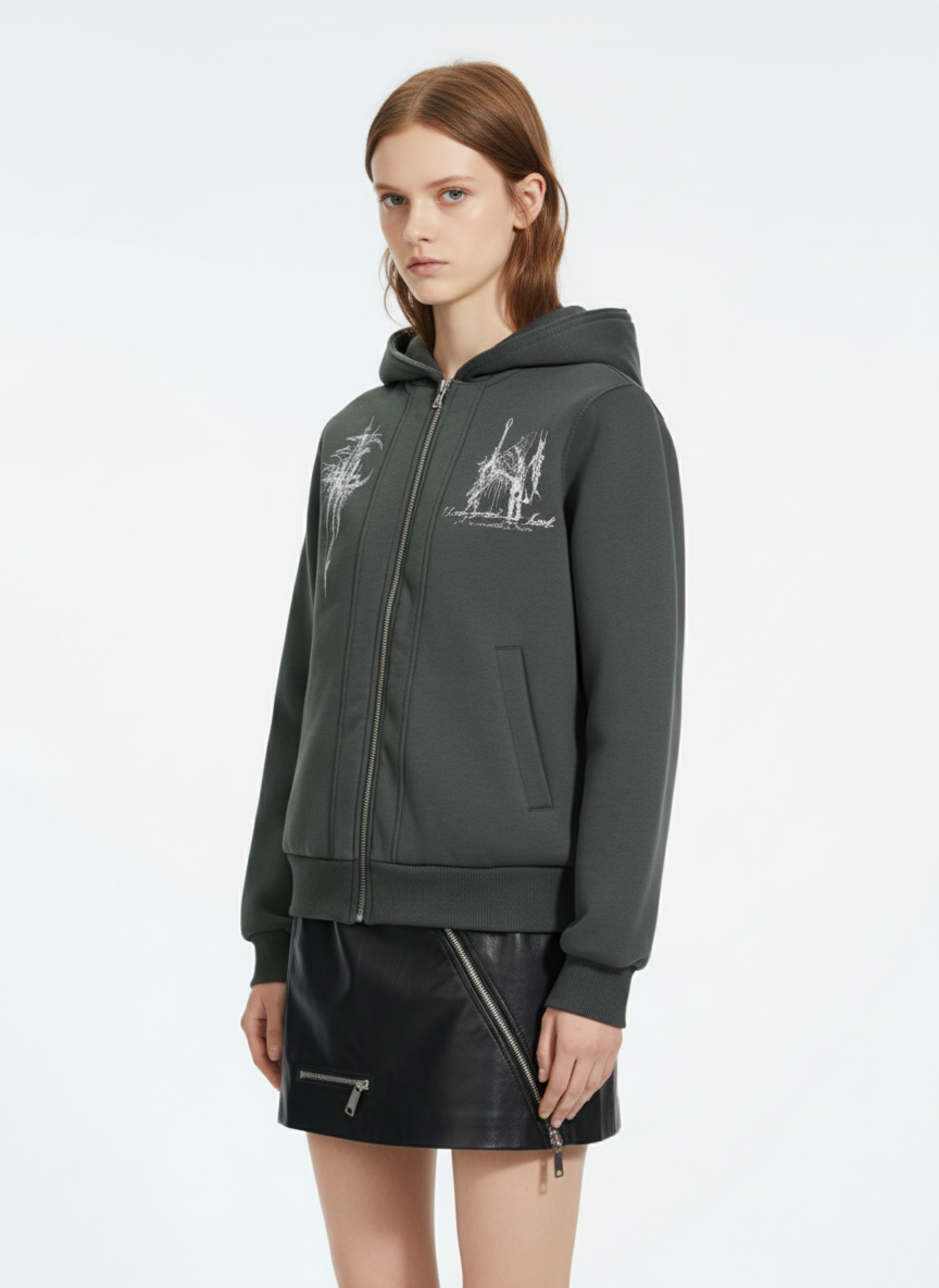 Gothic Graphic Print Zip Up Jacket