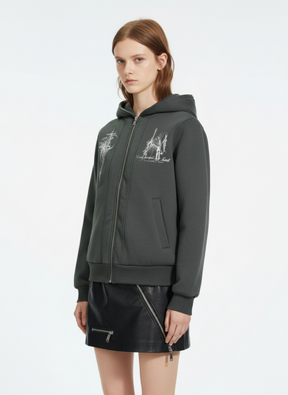 Gothic Graphic Print Zip Up Jacket