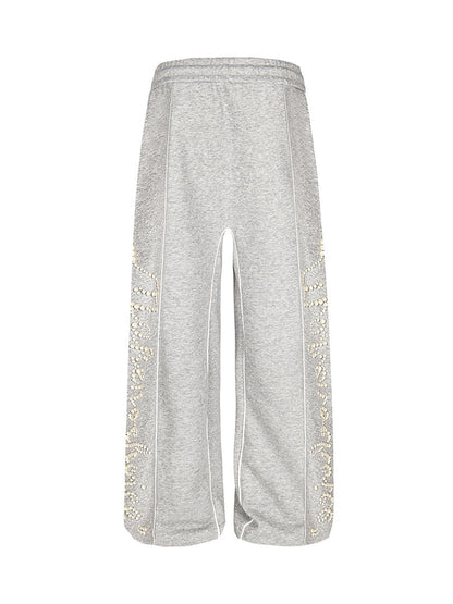 Retro Pearl Design Casual Straight Pants 
