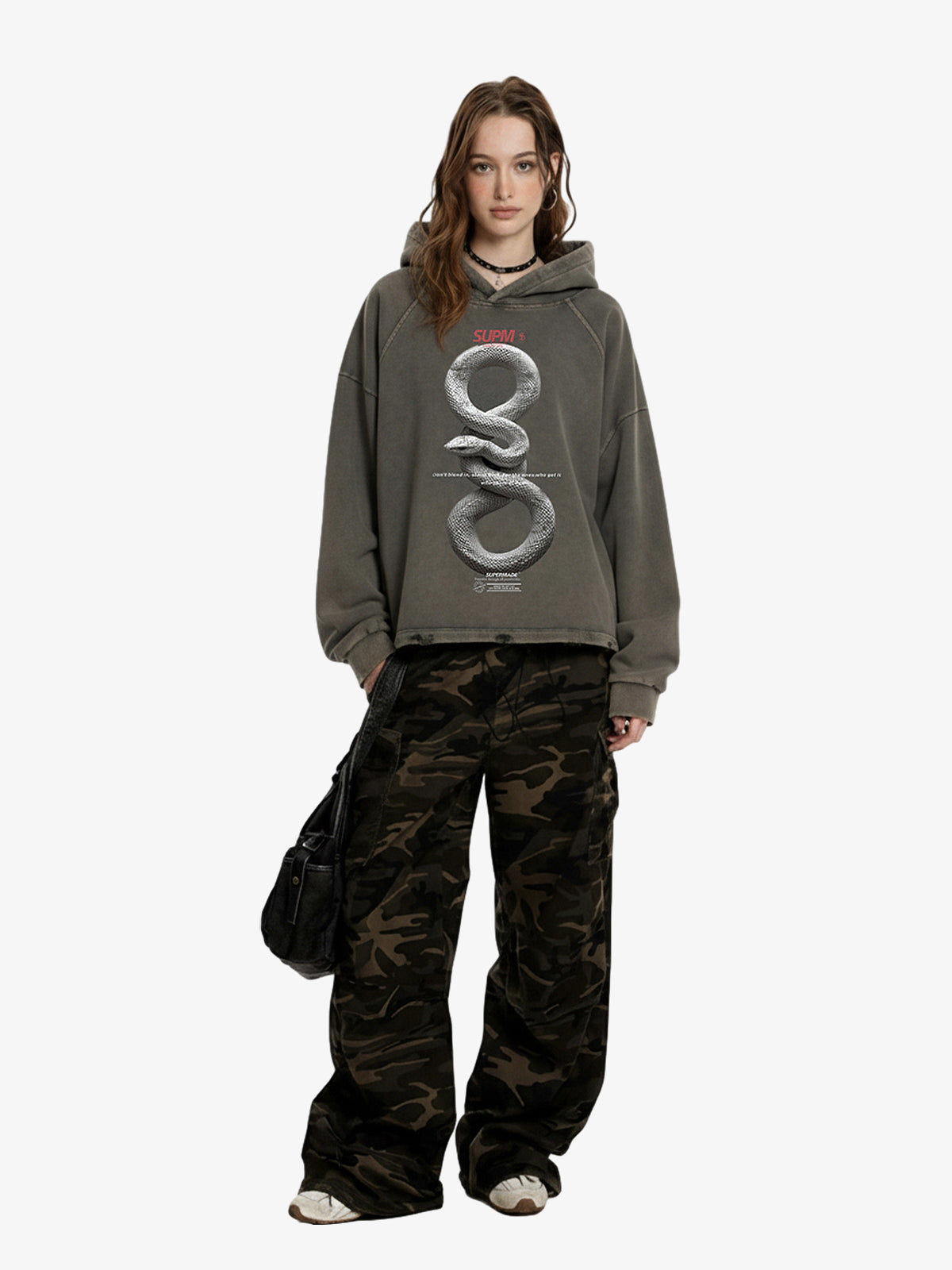 Oversized Snake Graphic Hoodie with Bold Print Design 