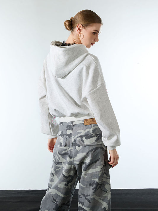 Woven Snow Camouflage Machete Wide-Leg Cargo Barrel Pants