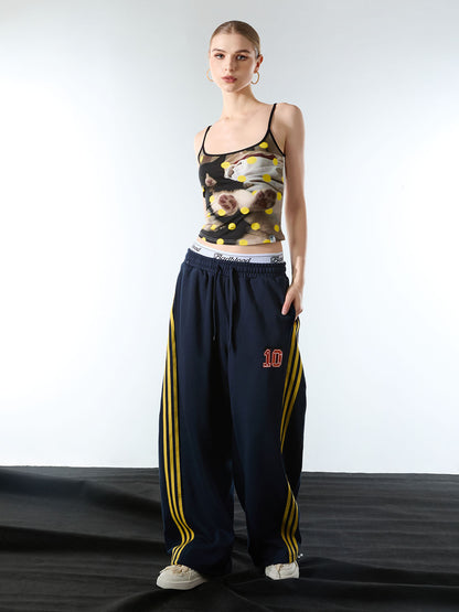 Fleece Vintage Side Stripe Drape Paratrooper Machete Wide Leg Pants - 2488