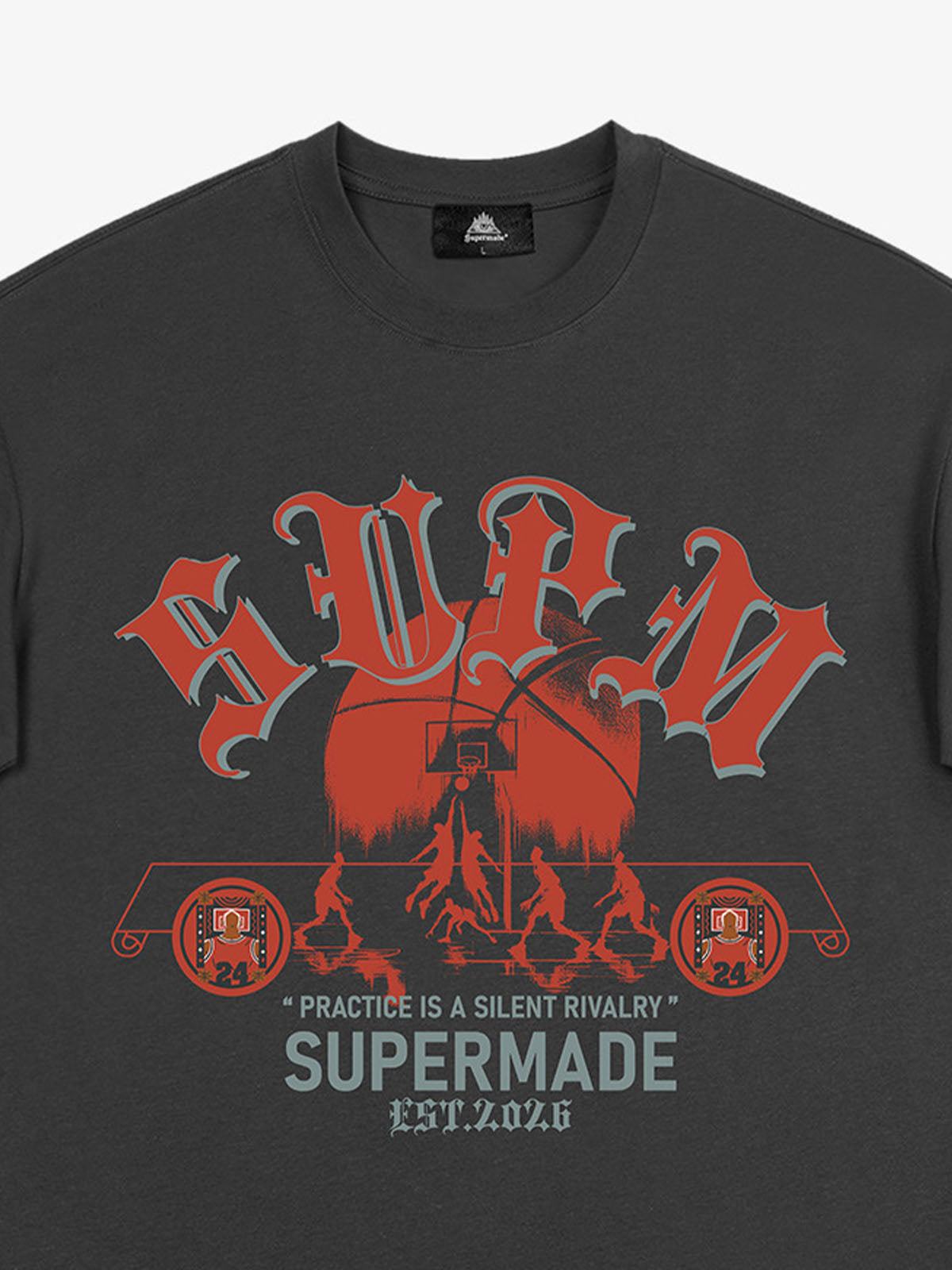 thesupermade-Cotton Basketball Graphic T-Shirt with "Practice Is A Silent Rivalry" Print and Oversized Fit 