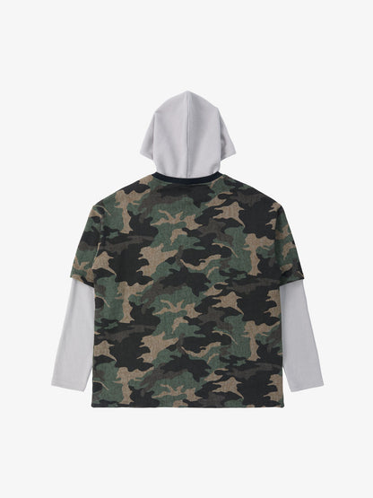 Supermade Camouflage Patchwork Faux Two-Piece Hooded Top?