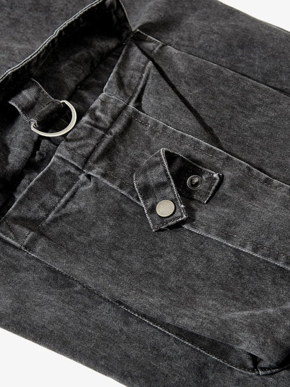 Cotton Twill Cargo Pants for Men Wide Leg Streetwear Style with Multiple Pockets and Drawstring Hem?