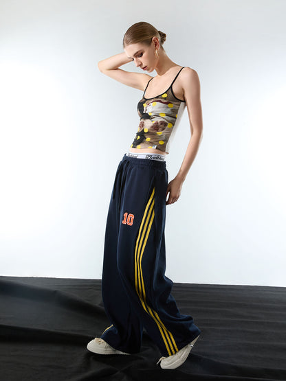 Fleece Vintage Side Stripe Drape Paratrooper Machete Wide Leg Pants - 2488