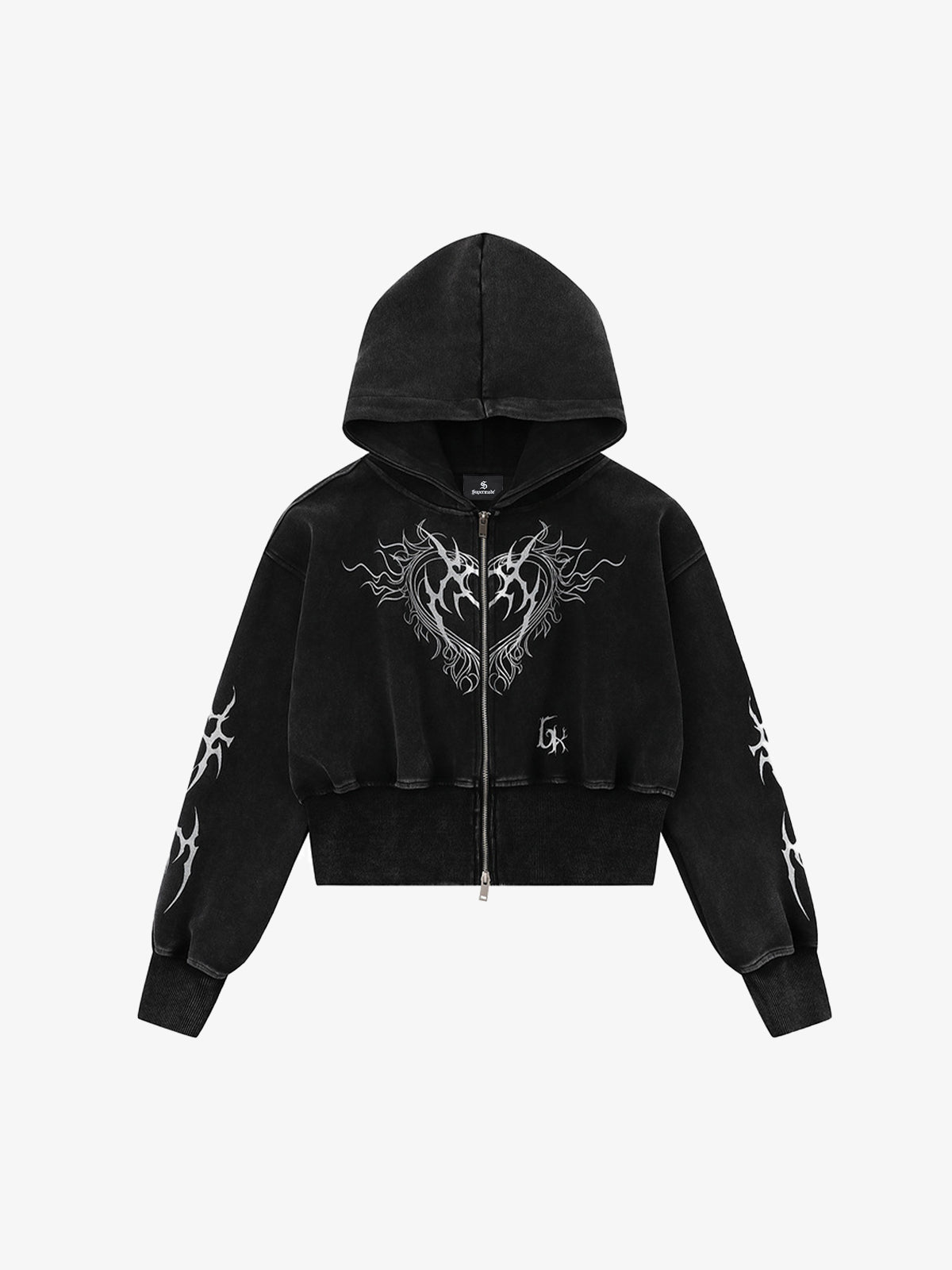 Dark Print Cardigan Cropped Hoodie