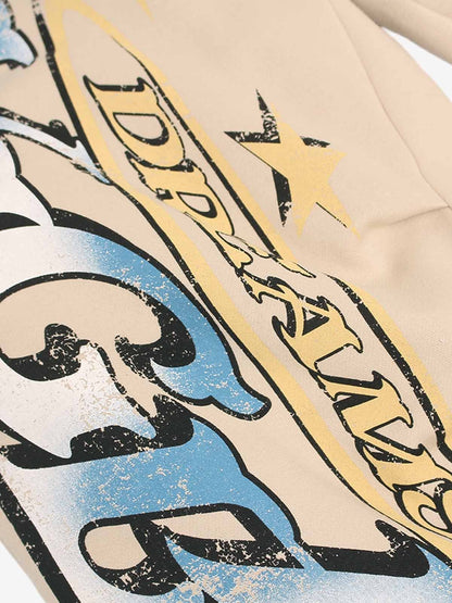 Retro Fleece-Lined Letter Graffiti Print Baggy Sweatpants