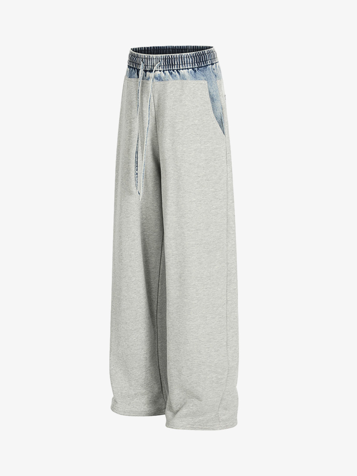 Vintage Wash Denim Waistband Patchwork Sweatpants