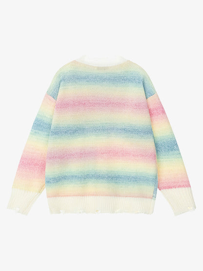 Vintage Gradient Butterfly Distressed Cardigan Sweater 