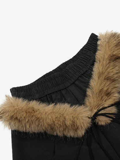 Stylish Wide-Leg Trousers with Faux Fur Trim and Geometric Embellishments for Winter 