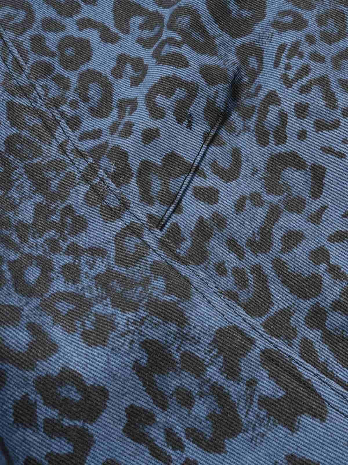 Retro Leopard Print Blue Washed Distressed Jeans 