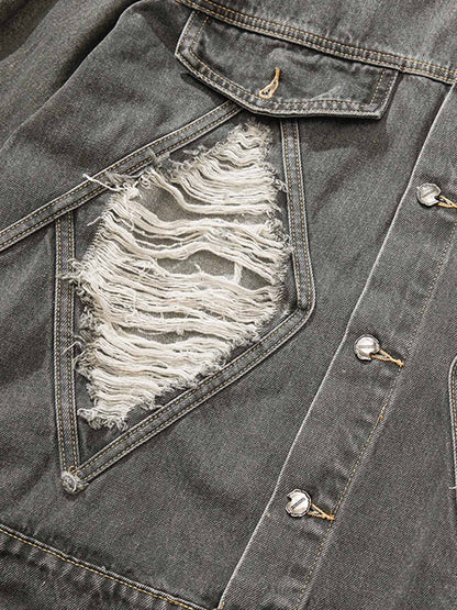 Retro Washed Distressed Denim Jacket 