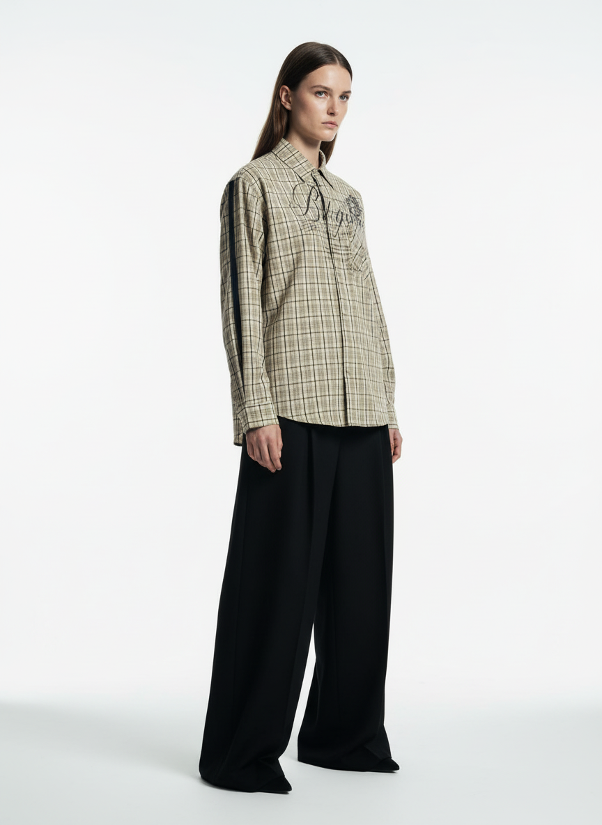 Street Print Lettering Plaid Long-Sleeve Shirt