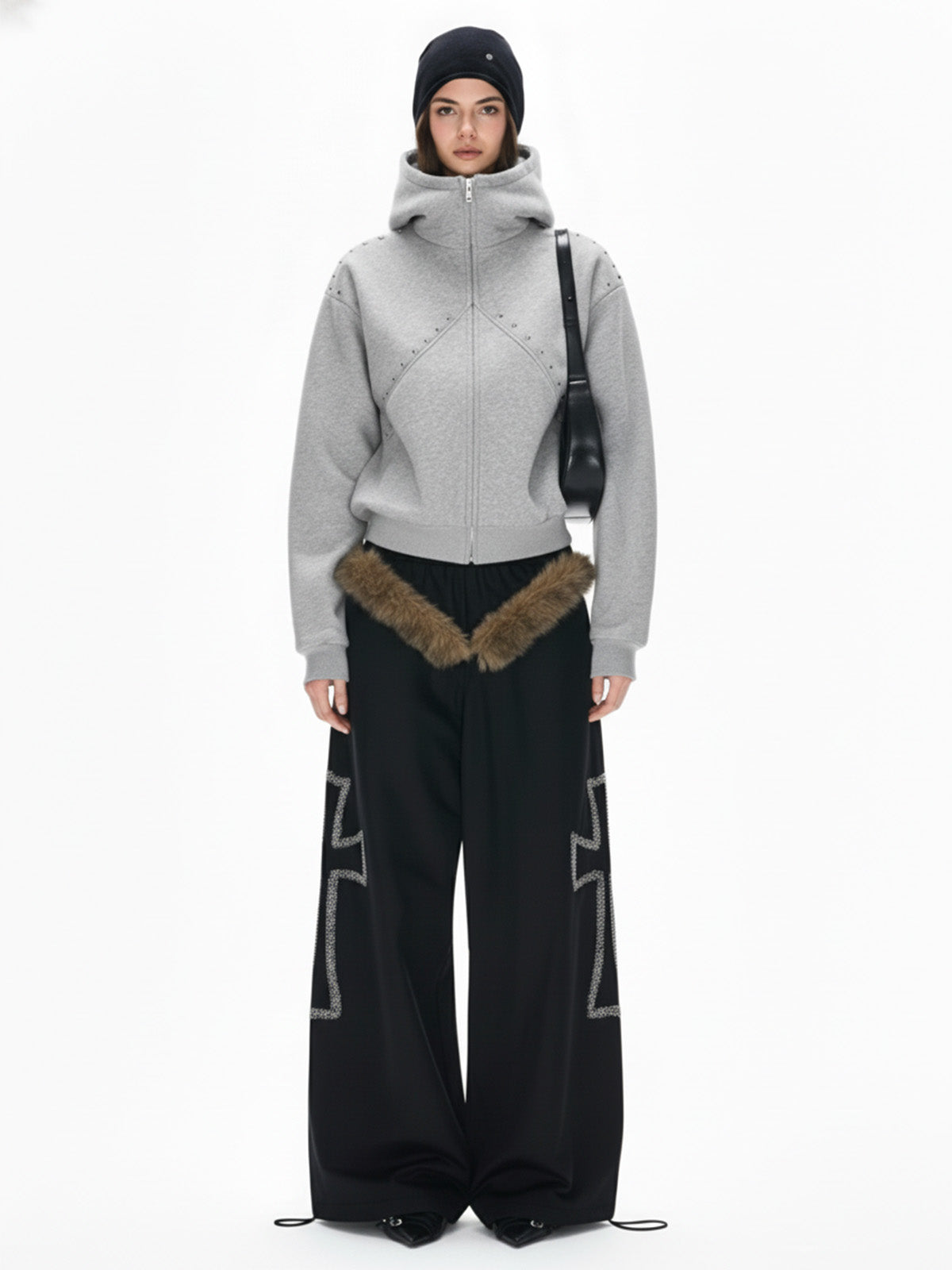 Dark Street Style Cat Ear Studded Zip-Up Hoodie